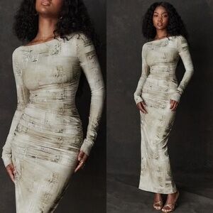 House of CB Beige Patterned Maxi Dress